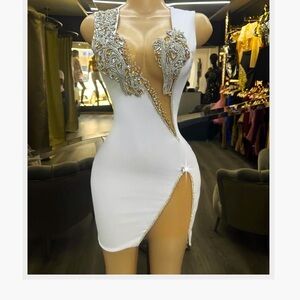 White Rhinestone Custom Dress